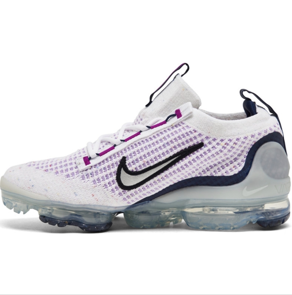 Nike Big Kids Air VaporMax Flyknit Running Sneakers White Purple Black 4Y